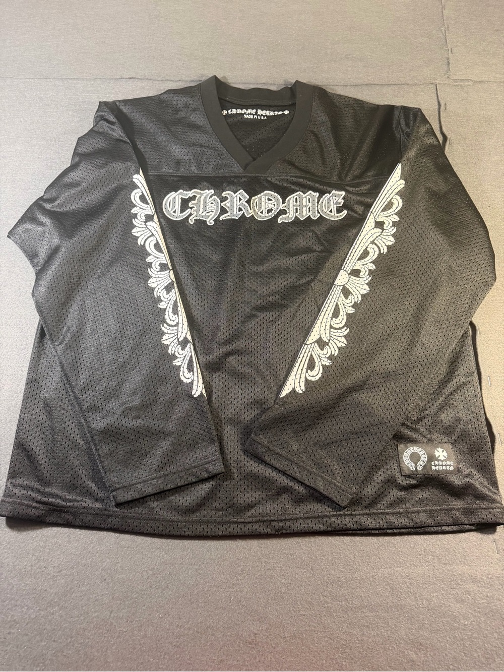 Chrome Hearts Black Mesh Long-Sleeve Jersey with White Graphic